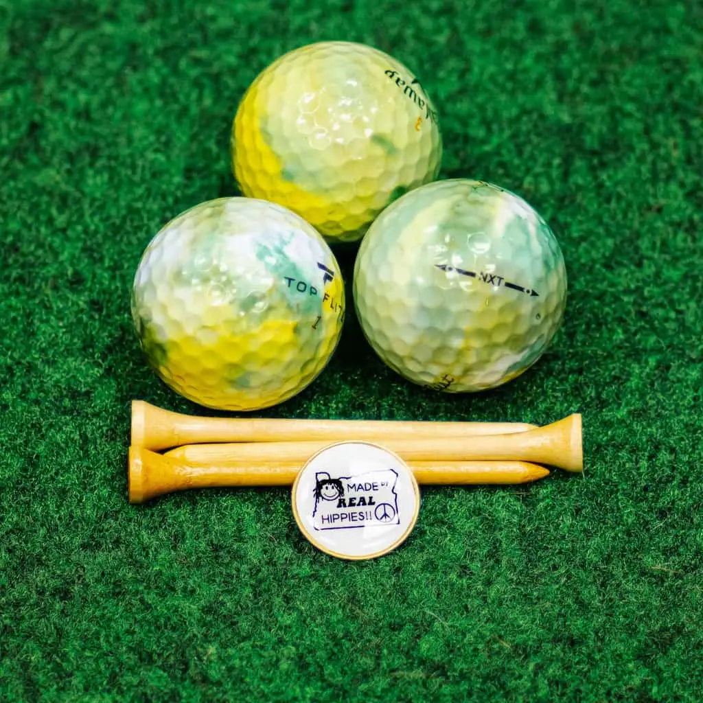 Hand Made Tie Dyed Golf Balls Tees and Marker