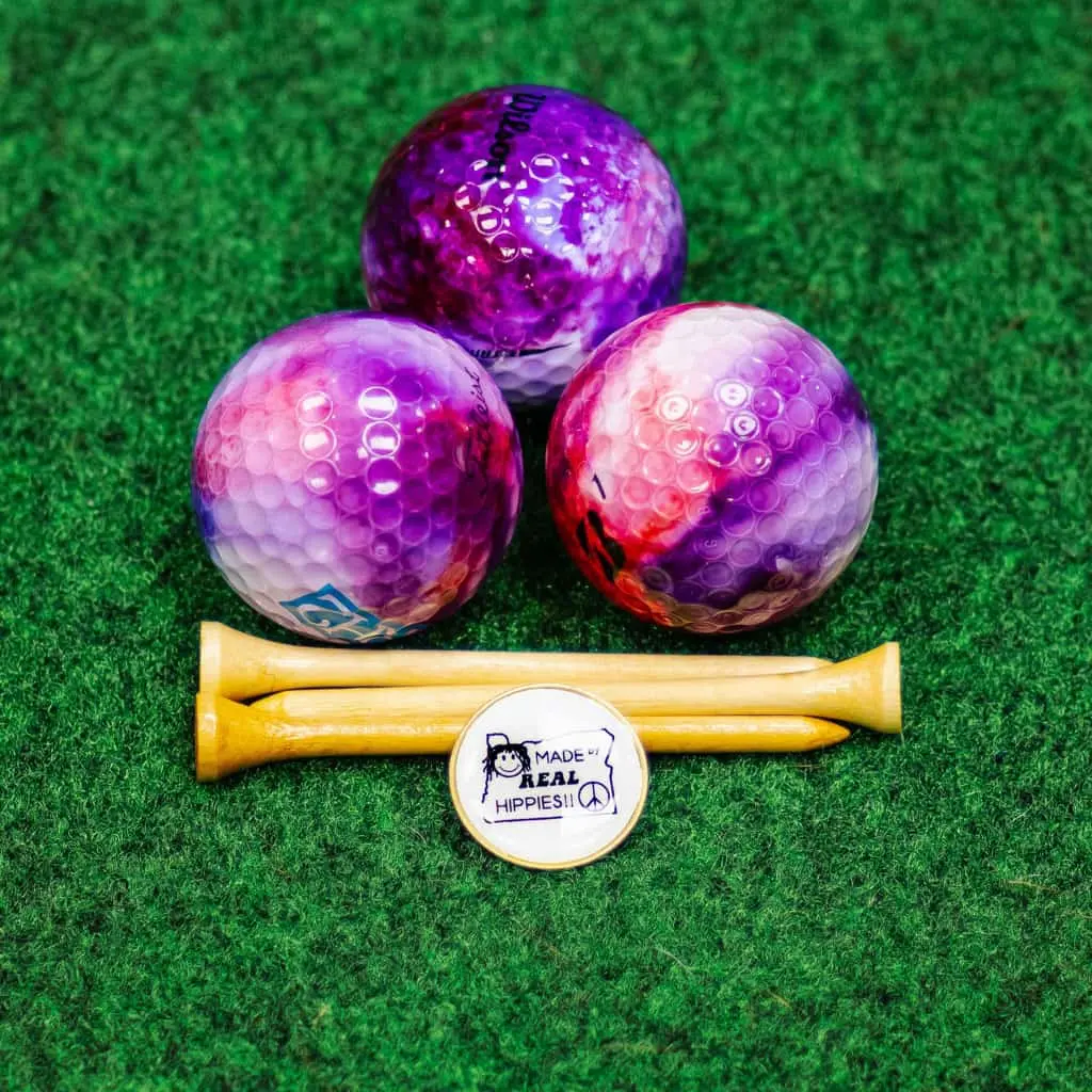 Hand Made Tie Dyed Golf Balls Tees and Marker