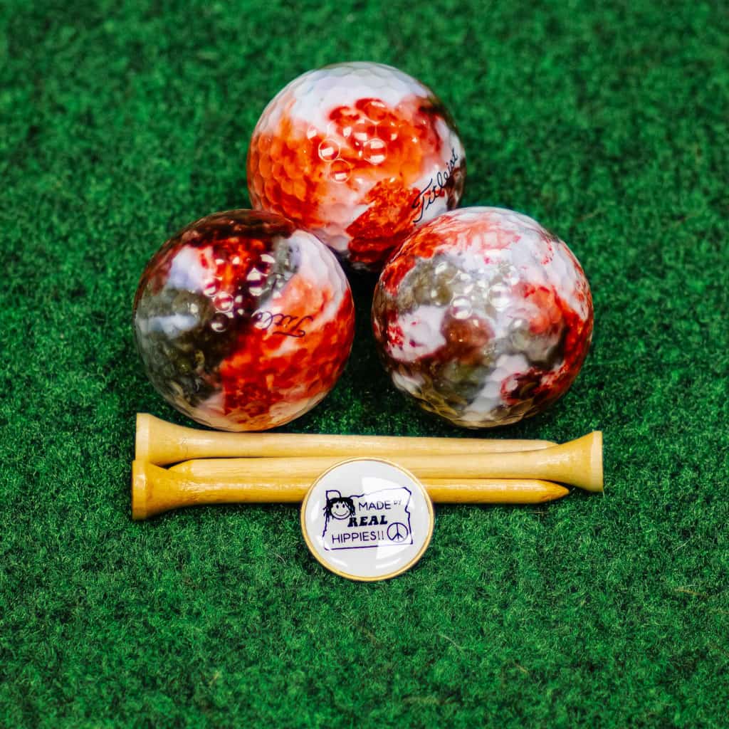 Hand Made Tie Dyed Golf Balls Tees and Marker